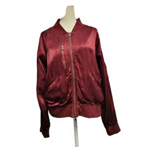 Evereve Burgundy Satin Gemma Bomber Jacket Womens Medium